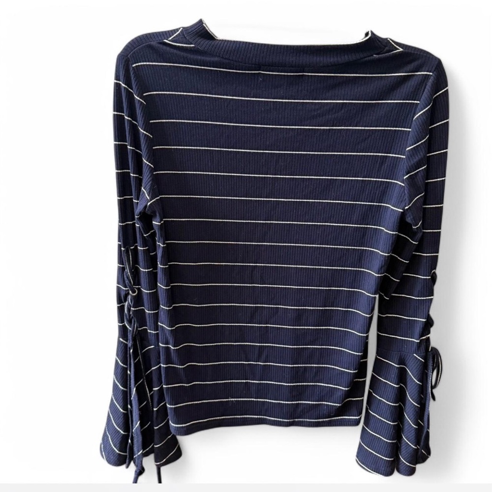 Lulus size M Navy blue “Found my mate” striped long sleeve top with bell sleeves - Picture 6 of 8